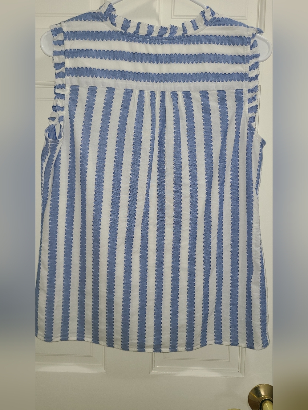 Talbots Striped Ruffle Neck Sleeveless Top In Blue & White - Picture 5 of 5